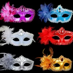 Sexig Diamant Venetiansk Mask Venedig Fjäder Blomma Bröllop Karneval Onesize> Masker