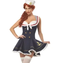 KOOLYOU Sexig kvinnlig sjöman kostym marinblå sjöman cosplay kostym halloween karneval fest sjöman maskerad miniklänning XXL Blue> Dräkter