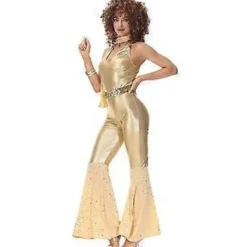 Sexiga metalliska disco-jumpsuits - Disco-jumpsuits med öppen midja för kvinnor (M)> Dräkter