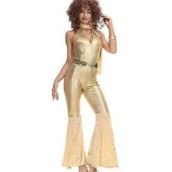 Sexiga metalliska disco-jumpsuits - Disco-jumpsuits med öppen midja för kvinnor (M)> Dräkter