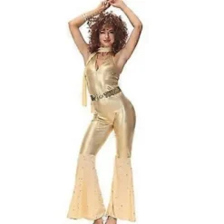 Sexiga metalliska disco-jumpsuits - Disco-jumpsuits med öppen midja för kvinnor (M)><noscript><img width=