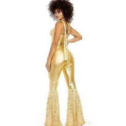 Sexiga metalliska disco-jumpsuits - Disco-jumpsuits med öppen midja för kvinnor (M)><noscript><img width=
