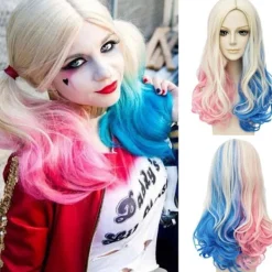 Shengruili Harley Quinn Peruk Kvinna Lång Cosplay Peruk Skurk Quinn Peruk Cosplay Peruk Blond Blå Rosa Karneval Halloween Karnevalsfester> Peruker