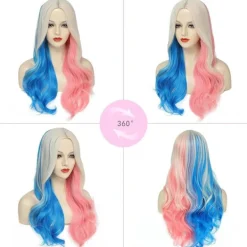 Shengruili Harley Quinn Peruk Kvinna Lång Cosplay Peruk Skurk Quinn Peruk Cosplay Peruk Blond Blå Rosa Karneval Halloween Karnevalsfester><noscript><img width=
