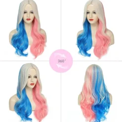 Shengruili Harley Quinn Peruk Kvinna Lång Cosplay Peruk Skurk Quinn Peruk Cosplay Peruk Blond Blå Rosa Karneval Halloween Karnevalfester.j><noscript><img width=