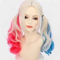 Shengruili Harley Quinn Peruk Kvinna Lång Cosplay Peruk Skurk Quinn Peruk Cosplay Peruk Blond Blå Rosa Karneval Halloween Karnevalfester-FX-> Peruker
