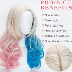 Shengruili Harley Quinn Peruk Kvinna Lång Cosplay Peruk Skurk Quinn Peruk Cosplay Peruk Blond Blå Rosa Karneval Halloween Karnevalfester-FX-> Peruker