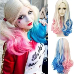 Shengruili Harley Quinn Peruk Kvinna Lång Cosplay Peruk Skurk Quinn Peruk Cosplay Peruk Blond Blå Rosa Karneval Halloween Karnevalsfester[GPA]> Peruker