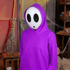 D Shy Guy Cosplay Läskig Mask Vit Ansiktstäckning Skräck Halloweenfest Kostymrekvisita Huvubonaer Tillbehör För Skräckrollspel><noscript><img width=