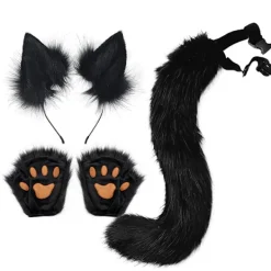 Simulering plysch rävöron pannband svans cos kläder kostym -a[GPA] Svart> Tillbehör