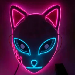 del SINSEN Demon Slayer Fox Mask LED Cosplay Kattmask Japansk anime Halloween kostym rekvisita för barn Vuxna Rosa> Masker