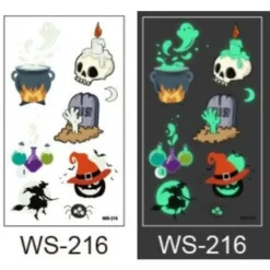 Schnapign Självlysande barntatueringar 5 ark med Halloweenmotiv> Smink