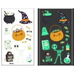 Schnapign Självlysande barntatueringar 5 ark med Halloweenmotiv> Smink