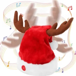 Sjungande och dansande elektrisk julhatt med renhorn för vuxna och barn, festlig julklapp> Huvudbonader