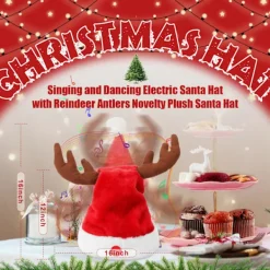 Sjungande och dansande elektrisk julhatt med renhorn för vuxna och barn, festlig julklapp> Huvudbonader
