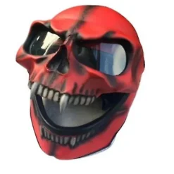 Skalle-hjälm med skyddsglasögon Latex Huvudöverdrag Halloween Party Cosplay Rekvisita för Halloween (röd)> Huvudbonader