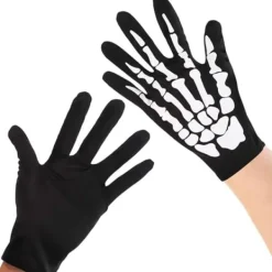 Skeletthandskar och skalle ansiktsmask, skelett halloweenkostym,><noscript><img width=