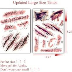 ATELA Skräck Realistiskt falskt blodigt sårstygn Ärrskorv Vattentät tillfällig tatueringsklistermärke Halloween maskerad busmakeup rekvisita-6 st> Smink