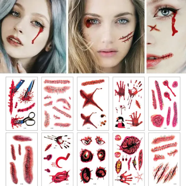 ATELA Skräck Roliga Halloween Kniv Ärr Fake Wound Tatuering Stickers Bl> Smink