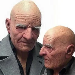 Skrämmande Gammal Mansmask Halloween Skallig Vit Ögonbryn Gammal Mansmask Simulerad Gammal Farfar Latex Huvudskydd-XA> Masker