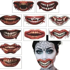 Skrämmande munklistermärke 10 st Skrämmande stora munnar klistermärke Clown Skräckmun tillfälligt klistermärke för maskerad cosplay> Smink