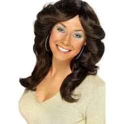 Smiffys Unisex Vuxen 70-tals Flick Lång Peruk One Size Brun One Size> Peruker
