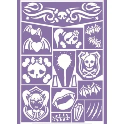 GRIM'TOUT Sminkmall - Prinsessa Dracula - 13 mallar - Klistermärke - Återanvändbar - Tvättbar> Smink