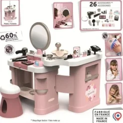 SMOBY - My Beauty Center - 3-i-1 skönhetssalong - Frisörsalong, nagelsalong, låtsasmink - 26 tillbehör - Från 3 år><noscript><img width=