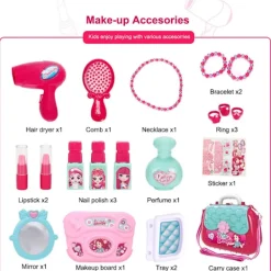 Xuigort Smyckeskrin och kosmetikalådor för barn Flickor Frisörsalong Leksak Present till prinsessa, Rosa> Smink