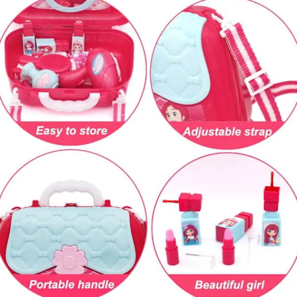 Xuigort Smyckeskrin och kosmetikalådor för barn Flickor Frisörsalong Leksak Present till prinsessa, Rosa> Smink