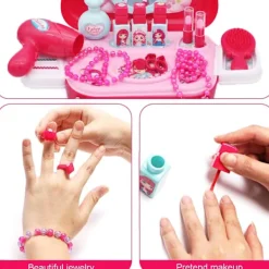 Xuigort Smyckeskrin och kosmetikalådor för barn Flickor Frisörsalong Leksak Present till prinsessa, Rosa><noscript><img width=