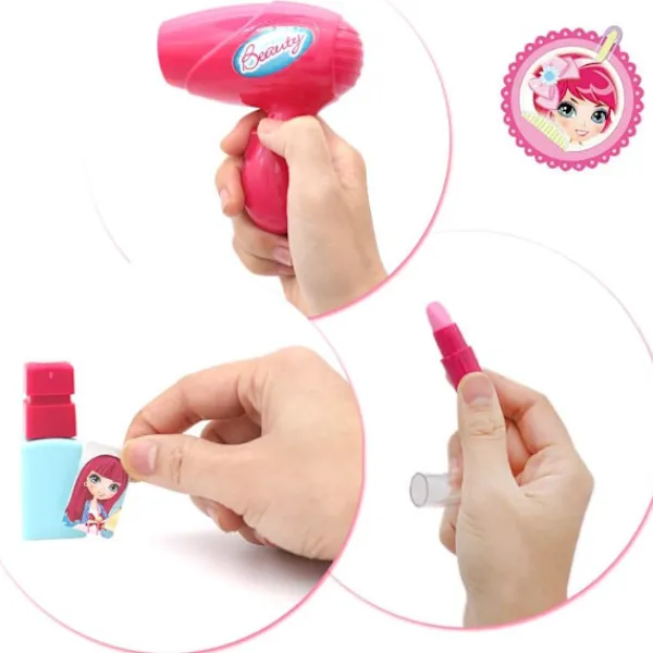 Xuigort Smyckeskrin och kosmetikalådor för barn Flickor Frisörsalong Leksak Present till prinsessa, Rosa> Smink