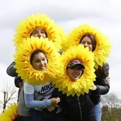 Solros huvudbonad, roliga föreställningsrekvisita, solroshatt keps för dansfest festivalspel barn tonåringar vuxna><noscript><img width=