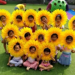 Solros huvudbonad, roliga föreställningsrekvisita, solroshatt keps för dansfest festivalspel barn tonåringar vuxna><noscript><img width=