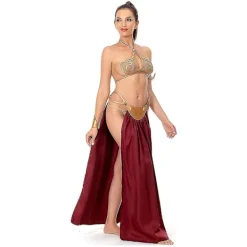 Sommarrea Jedi Återkomsten Cosplay Kostym Prinsessan Leia Slavuniform Outfit Kvinnor Sexig Gyllene Bikini Set För Halloween Karneval Party-X44- M><noscript><img width=
