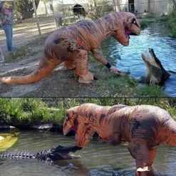 Specialerbjudande! Högkvalitativ Ny Uppblåsbar T-Rex Dinosaurie Kostym Halloween Maskerad för Vuxna (Brun) Brun (ca)><noscript><img width=