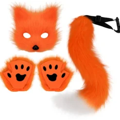 (Specialerbjudande) Konstgjord Päls Räv Svans Katt Varulv Cosplay Kostym Set Plysch Mask Fluffiga Tassar Handskar Halloween Jul Orange Orange Orange | Fyndiq> Dräkter