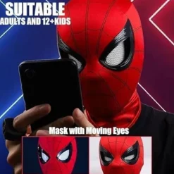 Spindelmask med rörliga ögon, helmask med hakstyrning av ögonstorlek, hjälte-cosplaymask för barn/vuxna><noscript><img width=