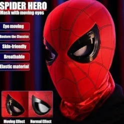 Spindelmask med rörliga ögon, helmask med hakstyrning av ögonstorlek, hjälte-cosplaymask för barn/vuxna><noscript><img width=