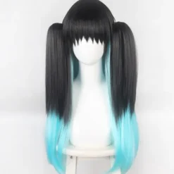 Spöklik Klinga Tokitsu Muichiro Kasaju Svart Gradient Färgblockering Blandad Blå och Grön Dubbel Hästsvans cos peruker-FA-><noscript><img width=