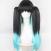 Spöklik Klinga Tokitsu Muichiro Kasaju Svart Gradient Färgblockering Blandad Blå och Grön Dubbel Hästsvans cos peruker[JUN]> Peruker