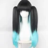 Spöklik Klinga Tokitsu Muichiro Kasaju Svart Gradient Färgblockering Blandad Blå och Grön Dubbel Hästsvans Cos Peruker[CO]> Peruker