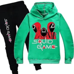 Squid Game Barn Sport Träningsdräkt Set Hooded Hoodie Byxor Outfit Kläder 15-16 Years> Dräkter
