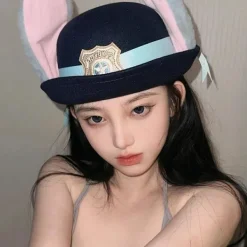 ATELA Söt Judy Hatt Kanin Bowler Zootopia Polis Officer Barn Vuxen Cosplay Hårband Huvudbonad> Huvudbonader