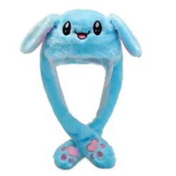 Söt kaninmössa med rörliga öron, mjuk och rolig leksak, blå> Huvudbonader