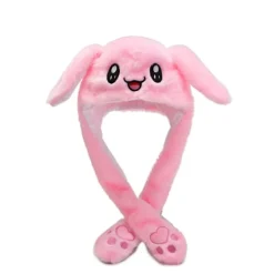 Söt Kaninmössa med Rörliga Öron Mjuk Rolig Leksak Mössa Rosa-FQ-> Huvudbonader