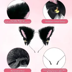 Söt Plush Kattöron Huvudband Hårband med Klocka Cosplay Tillbehör för Kvinnor och Flickor><noscript><img width=