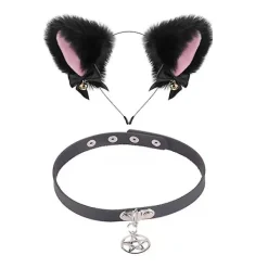 Söt Plysch för Kattöron Klockor Hårband Läder Choker Halsband Cosplay Huvudbonad> Huvudbonader