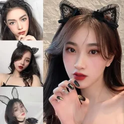Söt Spets Kattöron Mask Cosplay Hårband Dam A><noscript><img width=