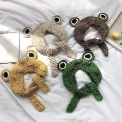 Söt Storögd Rolig Groda Beaniehatt med Öronlappar Stickade Mössor Varma Manschetter Vintermössa för Kvinnor Barn (Grön)> Huvudbonader